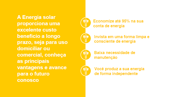 Uma lista de benefícios da energia solar.